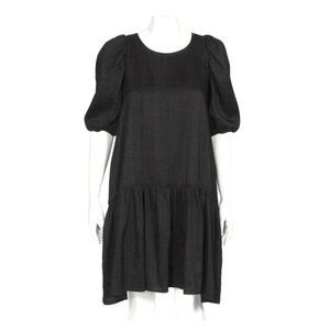 matta Black Silk Short Puff Sleeve Tiered Boho Hippie Dress sz S /326